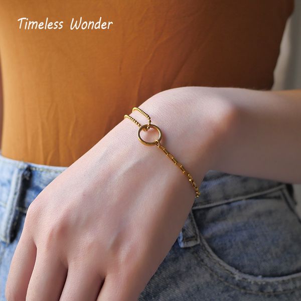 timeless wonder 925 стерлингового серебра из бисера цепи круглый linked браслеты браслеты теннис punk gothic привязать подарка ювелирных изд, Golden;silver